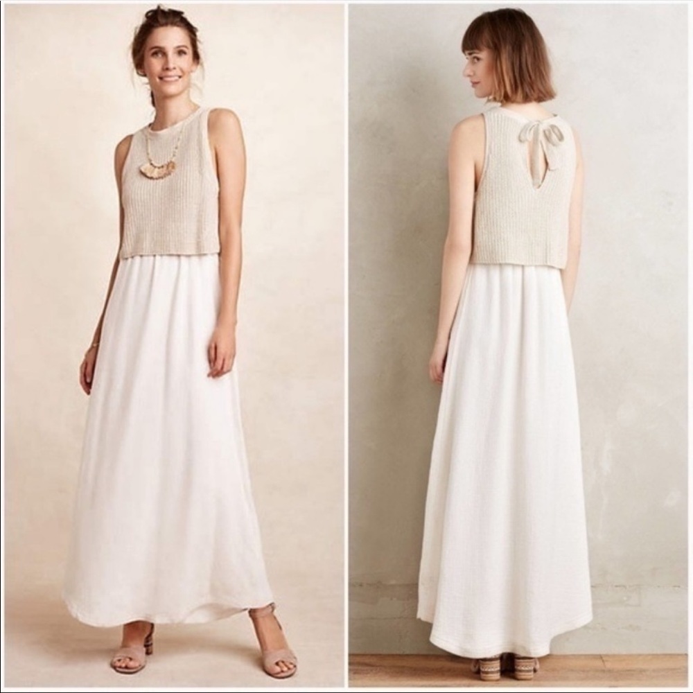 Anthropologie Layered Sweater Linen Maxi Dress